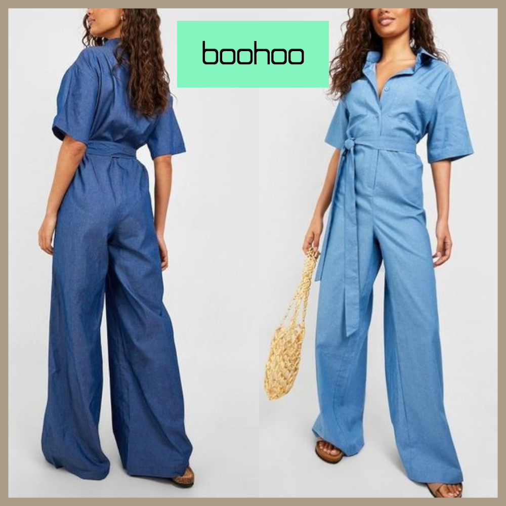 送関込み★boohoo★ ショート スリーブ デニム ボイラー スーツ