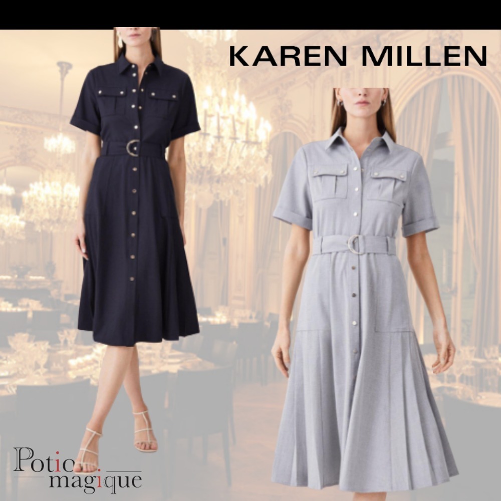70 関税込 Karen Millen ユーティリティ ポケット ベルト ドレス