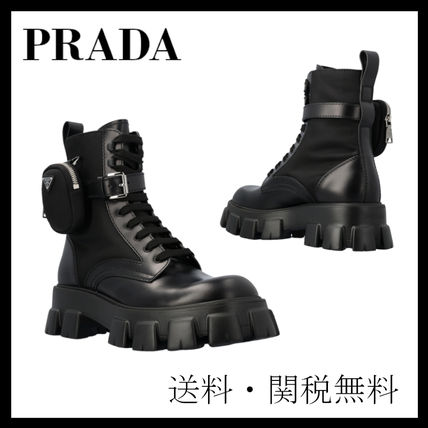 必至【PRADA】モノリス ブラッシュドレザーxナイロン ブーツ 【送料