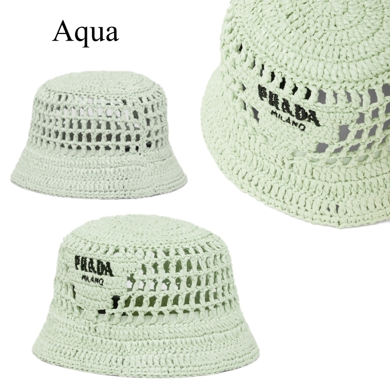 【大人気】PRADA◆ラフィア クロッシェ編み バケットハット ロゴ PRADA【入手困難】大人気☆ ラフィア バケットハット☆ 全色