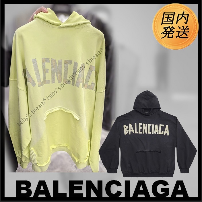 【国内発送★BALENCIAGA】TAPE TYPE RIPPED POCKET HOODIE