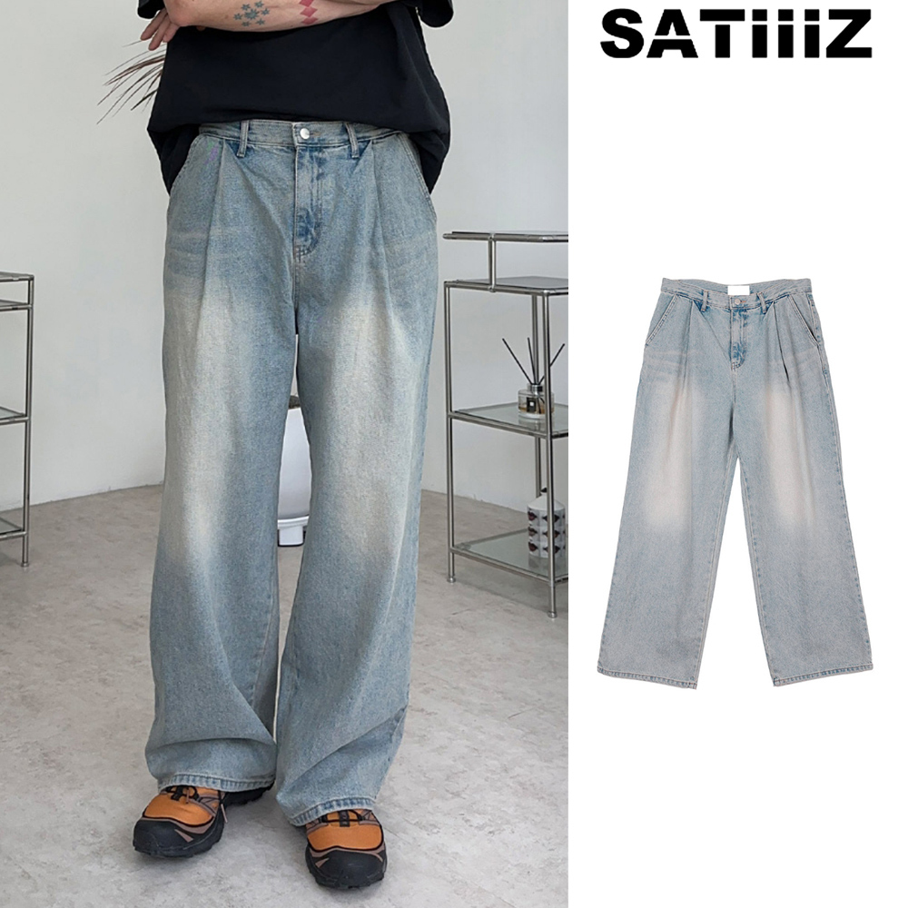 【SATIIIZ】Rannon Wide Teen Blue Denim Pants