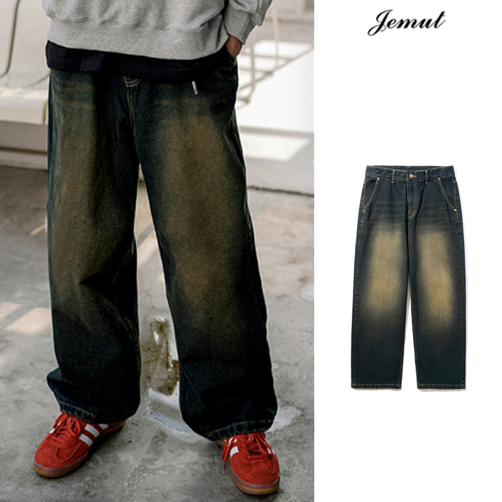 【JEMUT】23SS★ Yellow Washing Wide Denim Pants