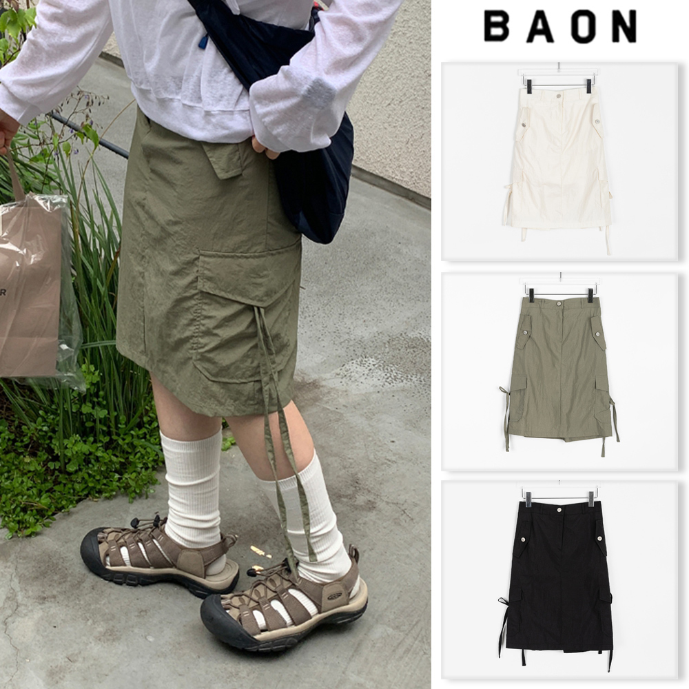 【BAON】Hodu Nylon Cargo Banding Midi Skirt