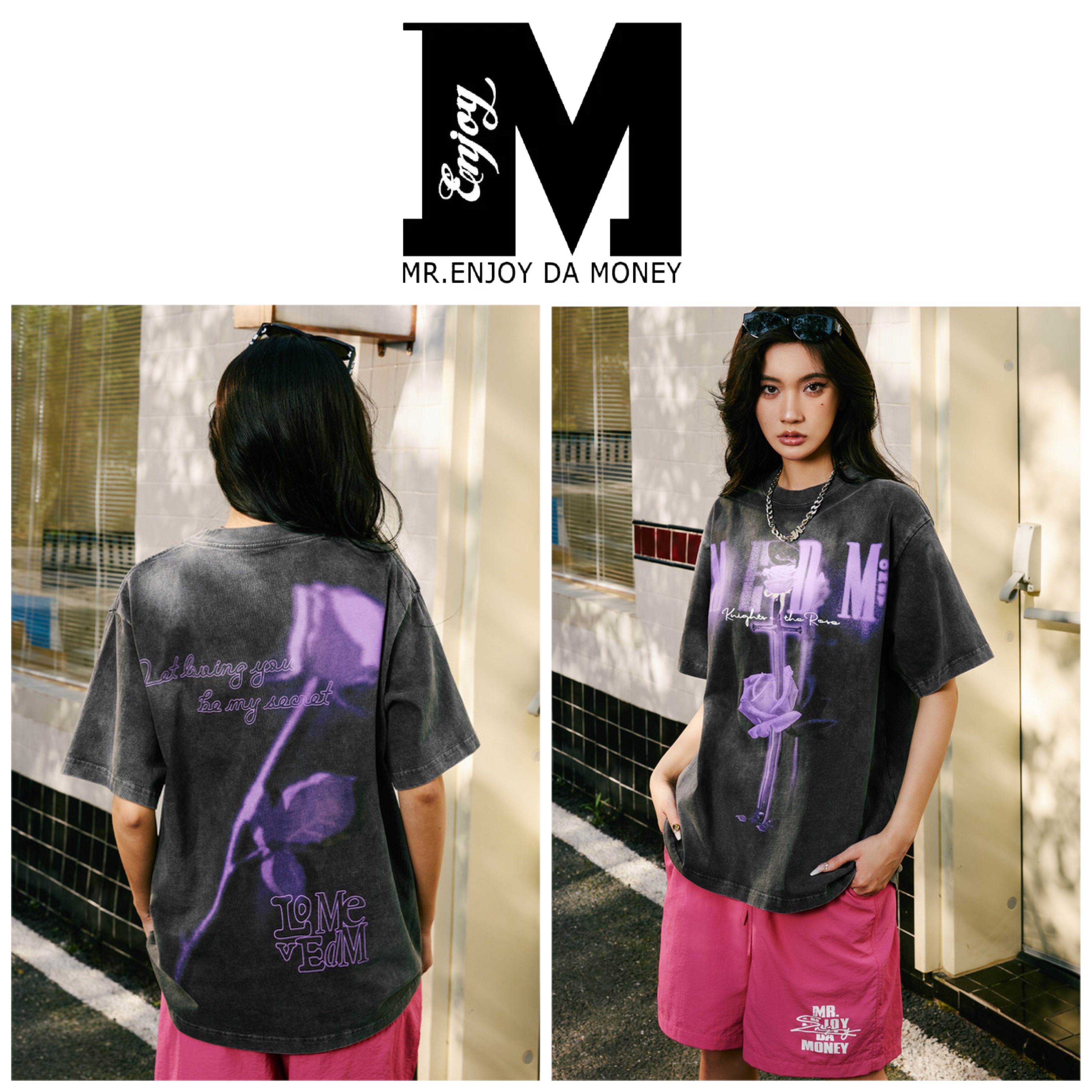 ★MEDM★ユニセックス Roseプリント  オーバー Tシャツ/送料込