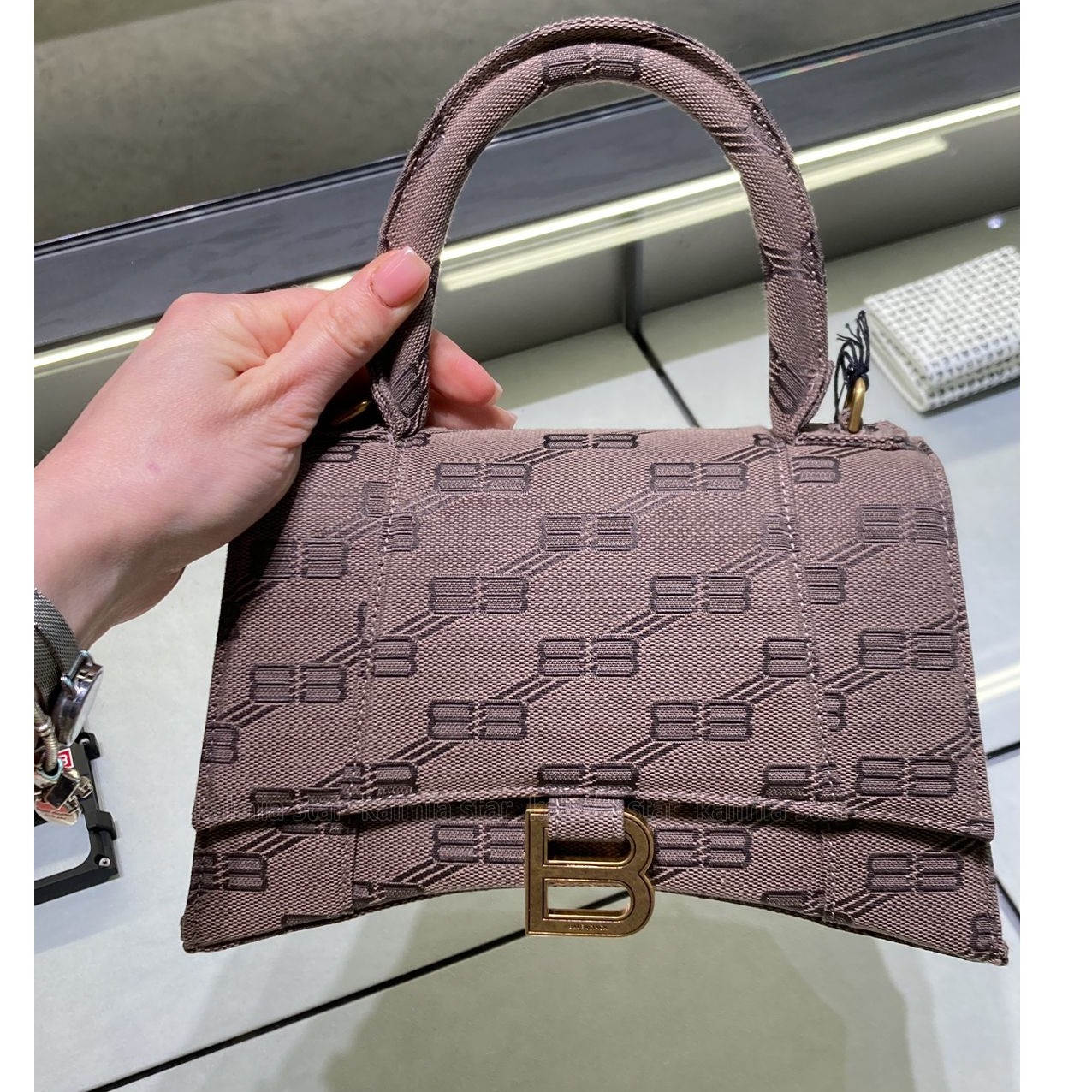 送料込 BALENCIAGA HOURGLASS S BBモノグラム トップハンドル
