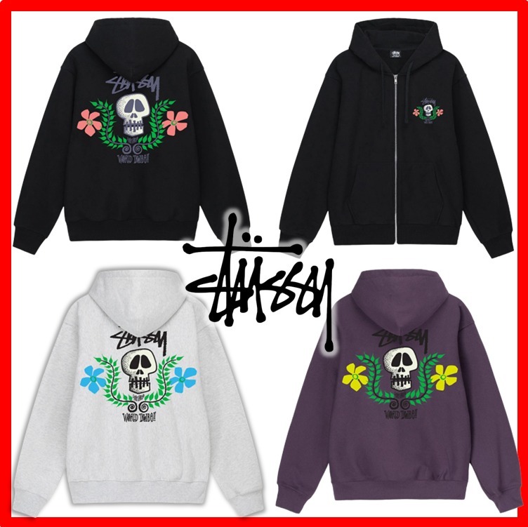 ★人気★【STUSSY】★SKULL CREST ZIP HOODI.E★パーカー★