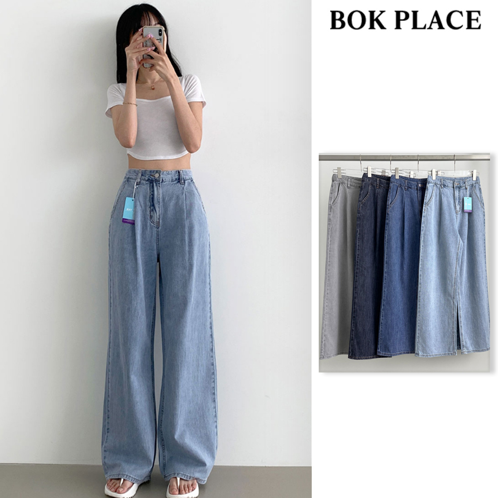 【BOK PLACE】Cooling Banding Washing Summer L Wide Denim Pt