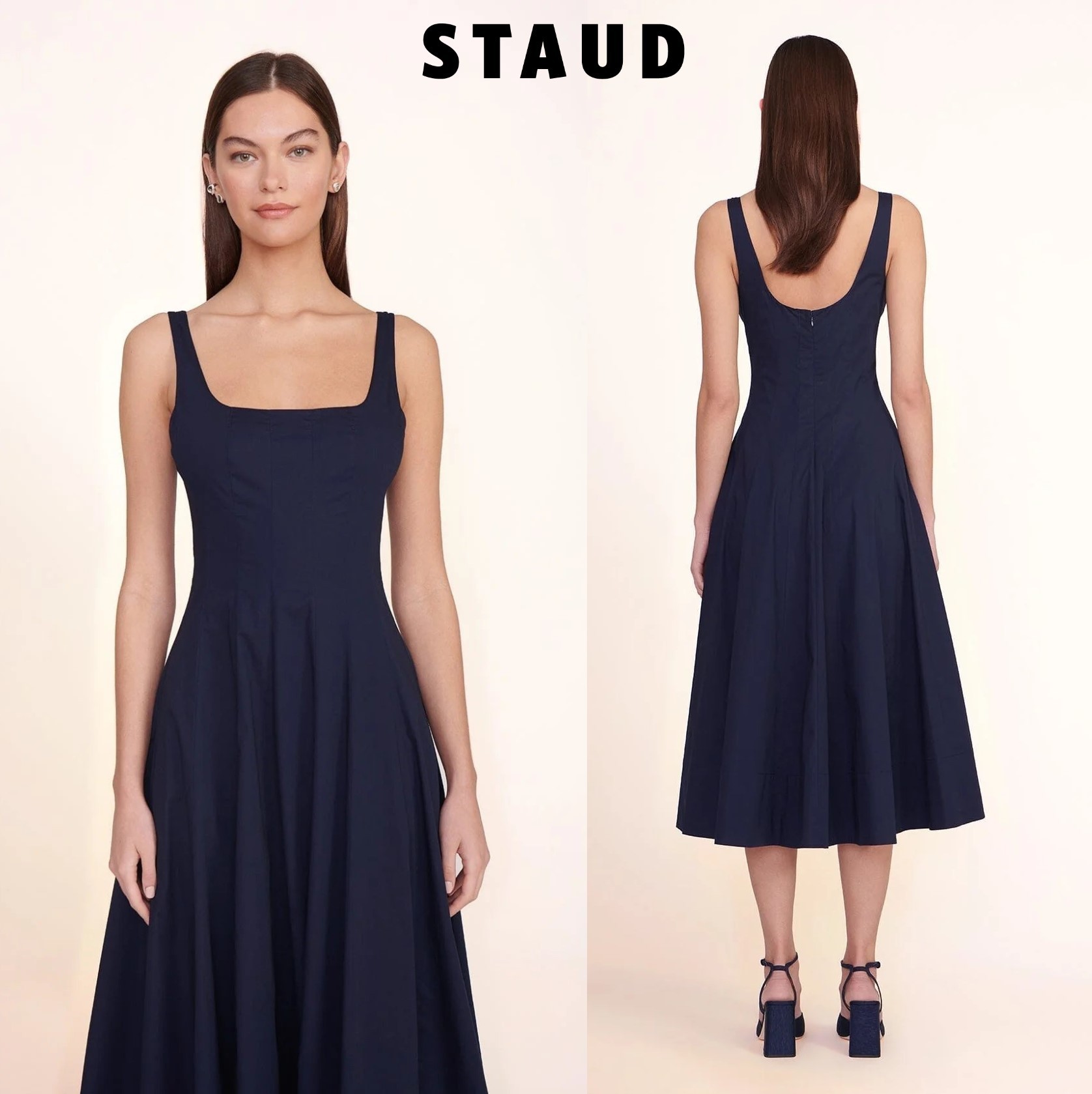 国内発| STAUD コットンポプリン ミディドレス Navy