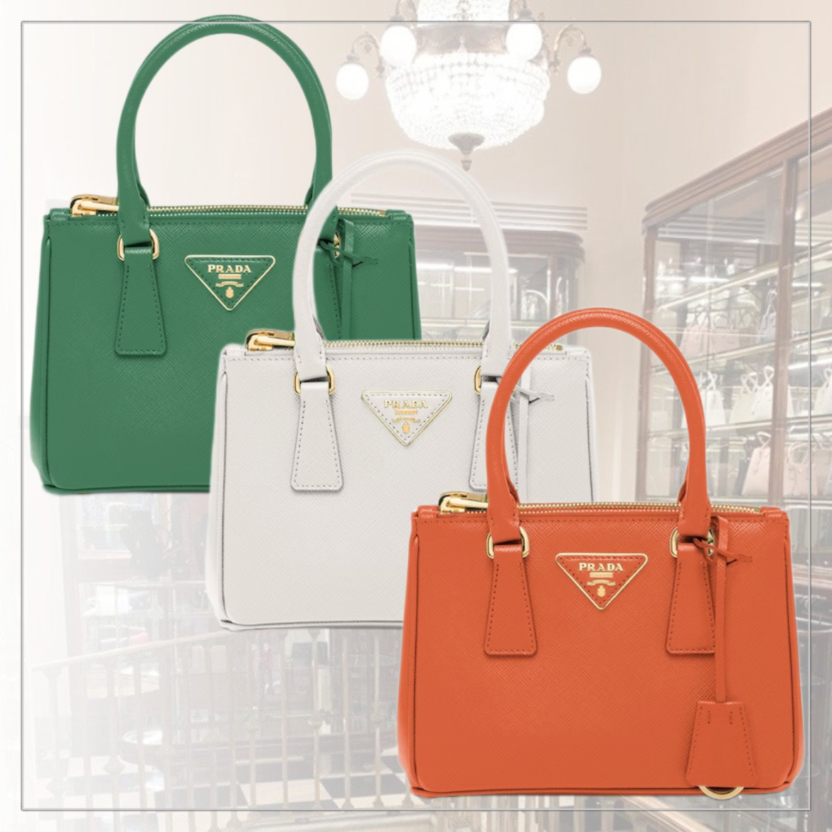PRADA◇ガレリア レザー ミニバッグ ストラップ付き 通常送料無料
