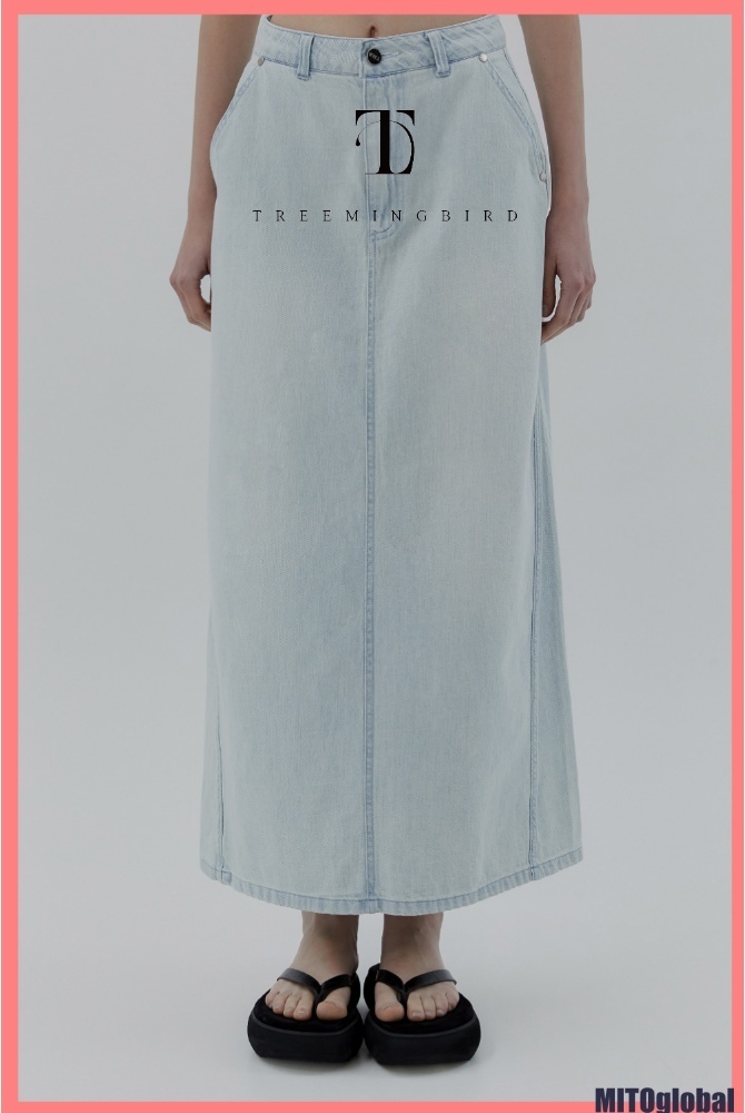 【TREEMINGBIRD】Rivet Denim Set-up Long Skirt [ Ice Blue ]