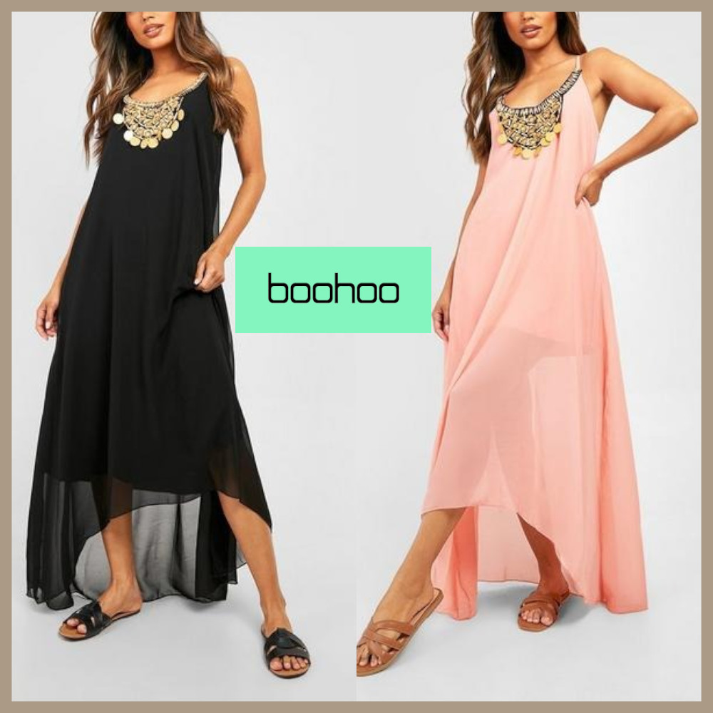 ★boohoo★ ビーズ ネックレス ディップ ヘム マキシ ワンピース
