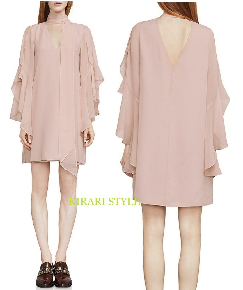 BCBG マックスアズリア Caia 上品 ラッフル ネックりぼん ワンピ