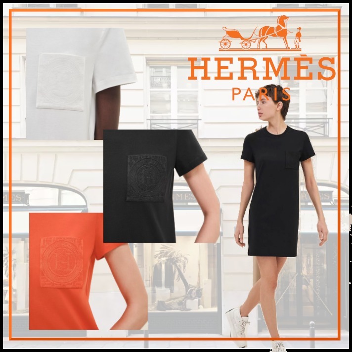 気軽に☆エルメスの定番的ワンピHermes\t刺繍ポケット付きドレス