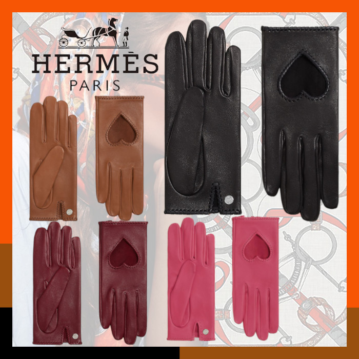 HERMES 新作 秋冬 お洒落グローブ 手袋 本革レザー ハート Heart