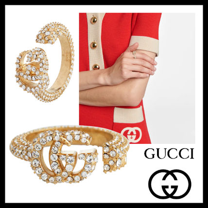 GUCCI ブロンディ 真鍮クリスタル装飾リング 1cm幅 エレガント 真鍮 GUCCI(グッチ) 指輪・リング(レディース) - 海外通販のBUYMA