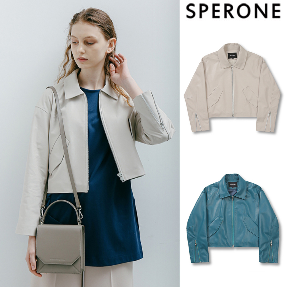 【SPERONE】Lambskin Crop Minimal Single Rider Jacket