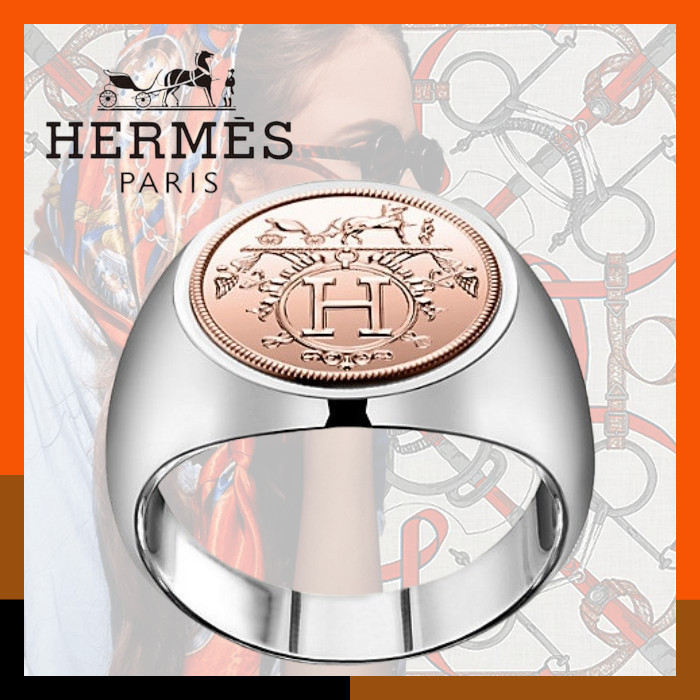 HERMES 上品 リング シルバー コイン型 chevaliere Ex-Libris PM