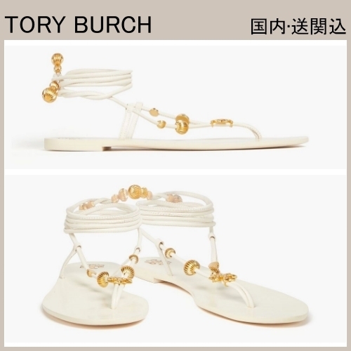 VIP★TORY BURCH レザー サンダル ビーズ付き