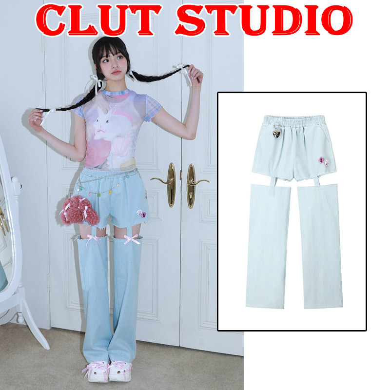 ●CLUT STUDIO● 1 1 denim cut out pants - LIGHT BLUE