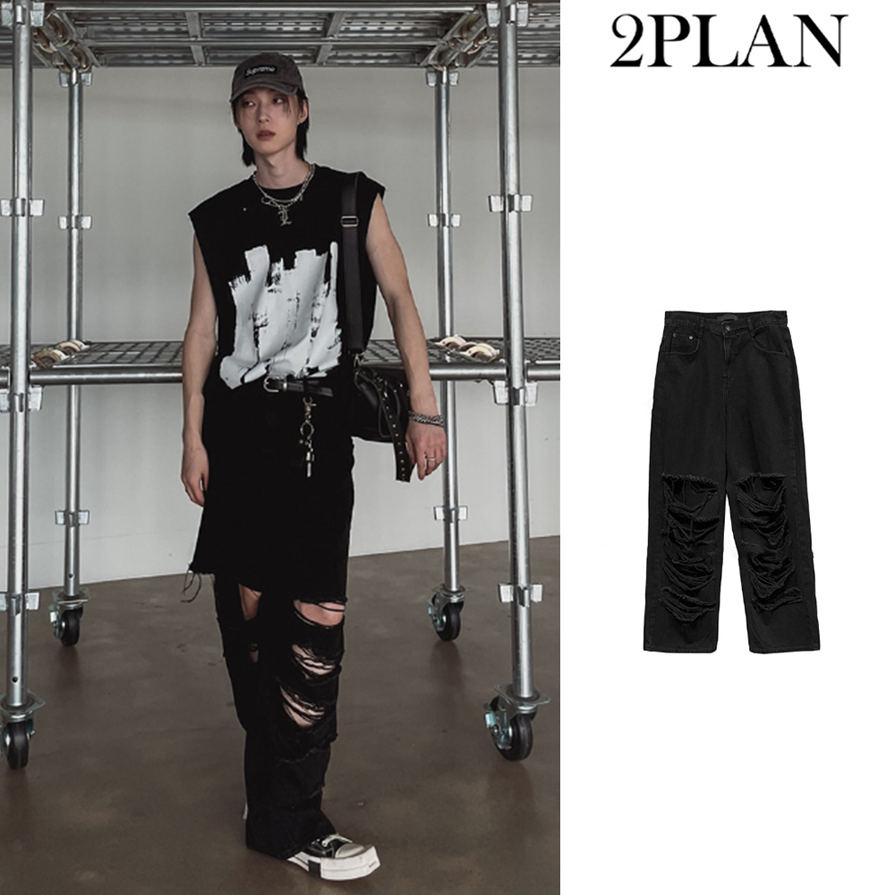 【2plan】Under savage wide black denim