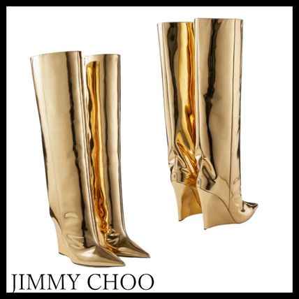 Jimmy Choo Over-the-Knee Casual Style Plain Leather Block Heels Party Style