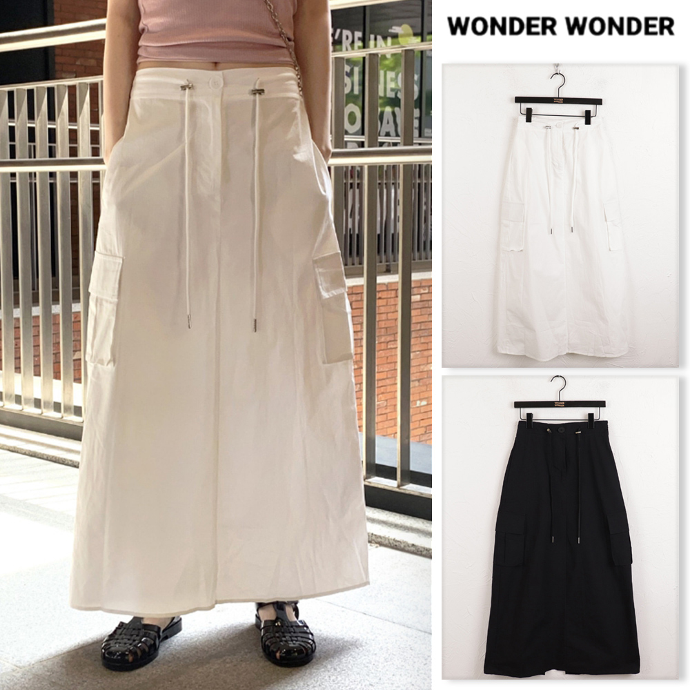 【WONDER WONDER】Mybi Banding String Cotton Cargo Long Skirt