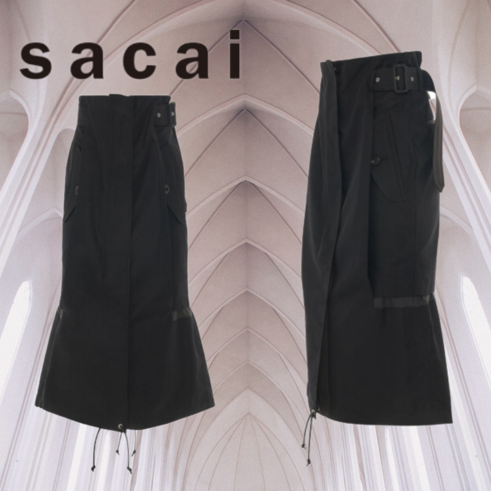 【sacai】コットン ギャバジン ミックス スカート ブラック