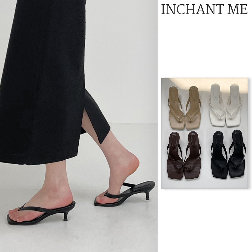【INCHANT ME】Square Toe Flip Flop Heel Sandals