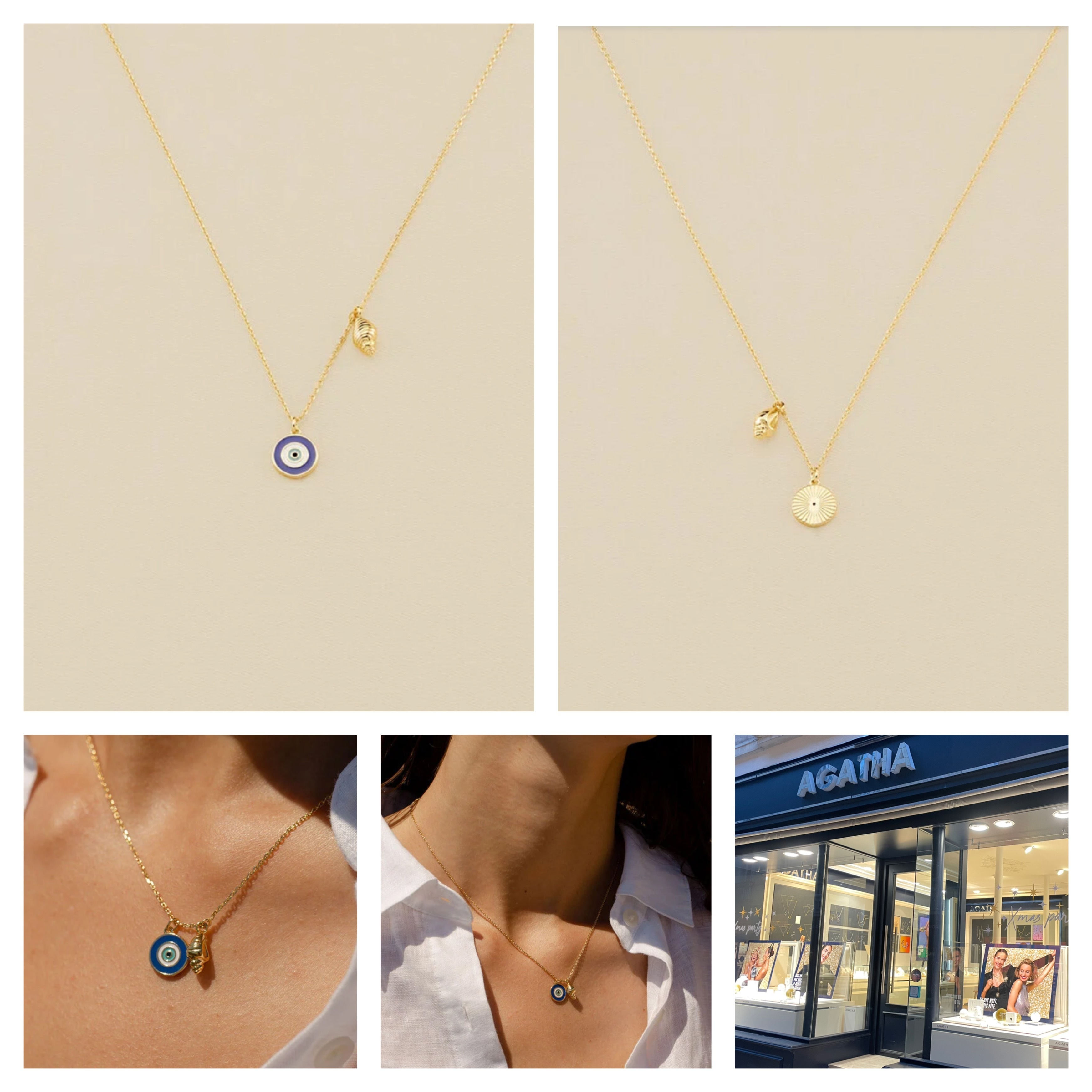 便利な2ウェイネックレス 目&貝 ブルー×ゴールド CYCLADES