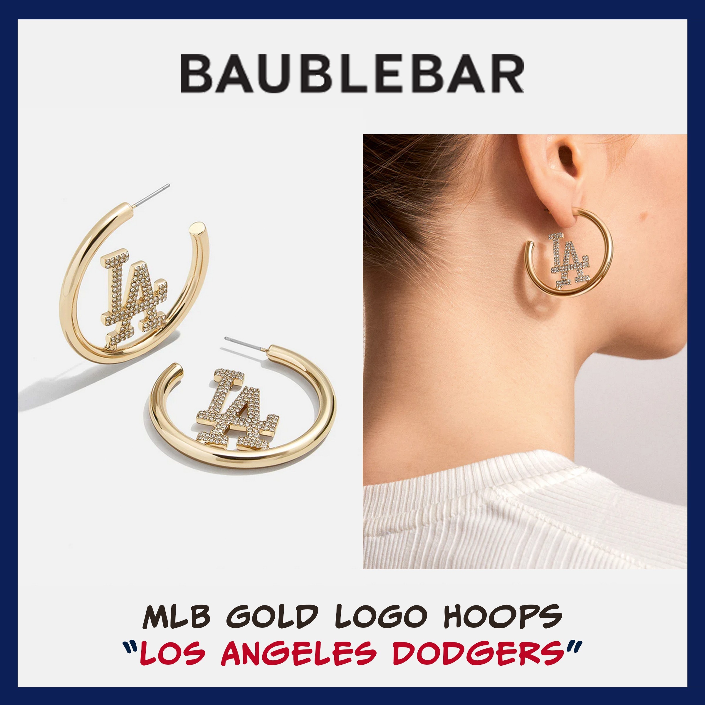 【ドジャース公式】☆バウブルバー☆MLB Gold Logo Hoops ピアス