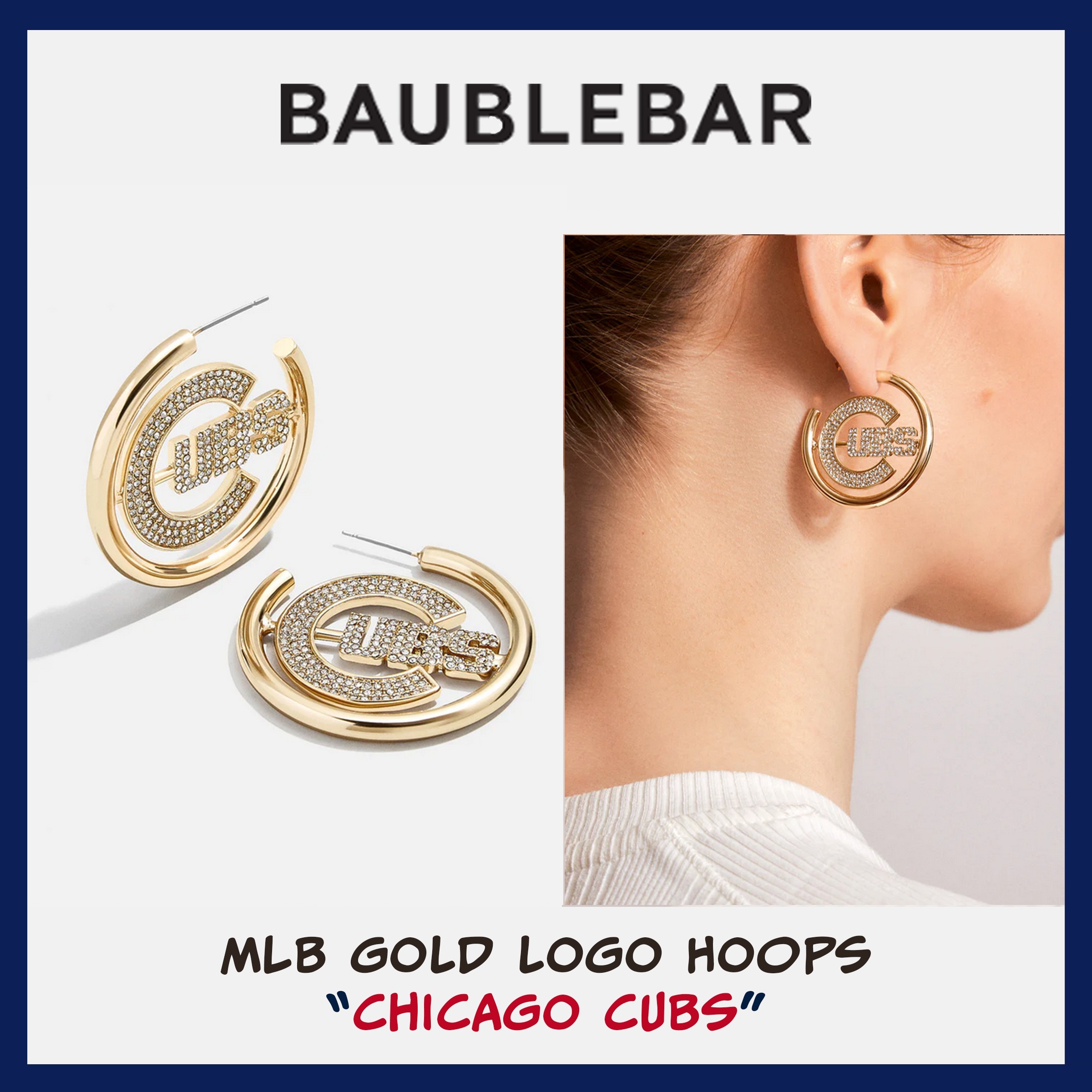 【カブス公式】☆バウブルバー☆MLB Gold Hoops ピアス