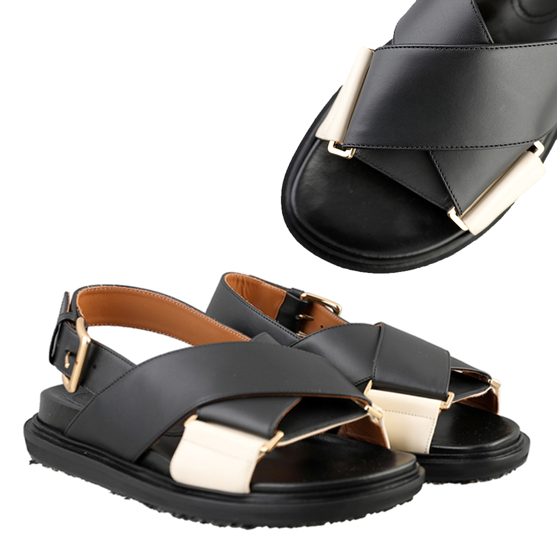 関税負担なし☆MARNI ブラックとホワイト クリスクロスサンダル