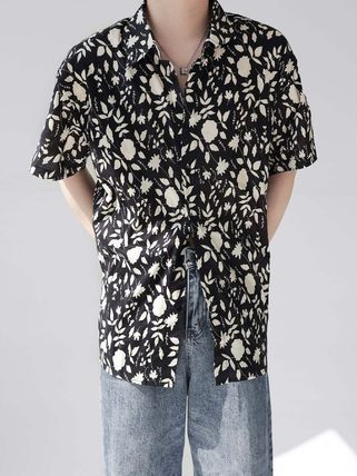 柄シャツ 半袖 総柄 ボタニカル カジュアル ルーズ 全2色 b4186