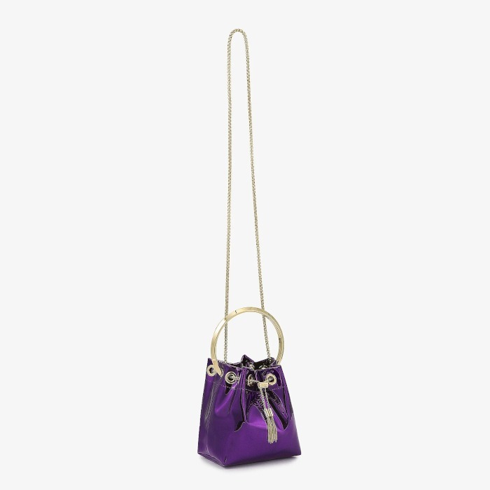 【関税なし】JIMMY CHOO ボンボン ミラーファブリックミニバッグ BON BON | Silver Mirror Fabric Mini Bag with Metal Handle