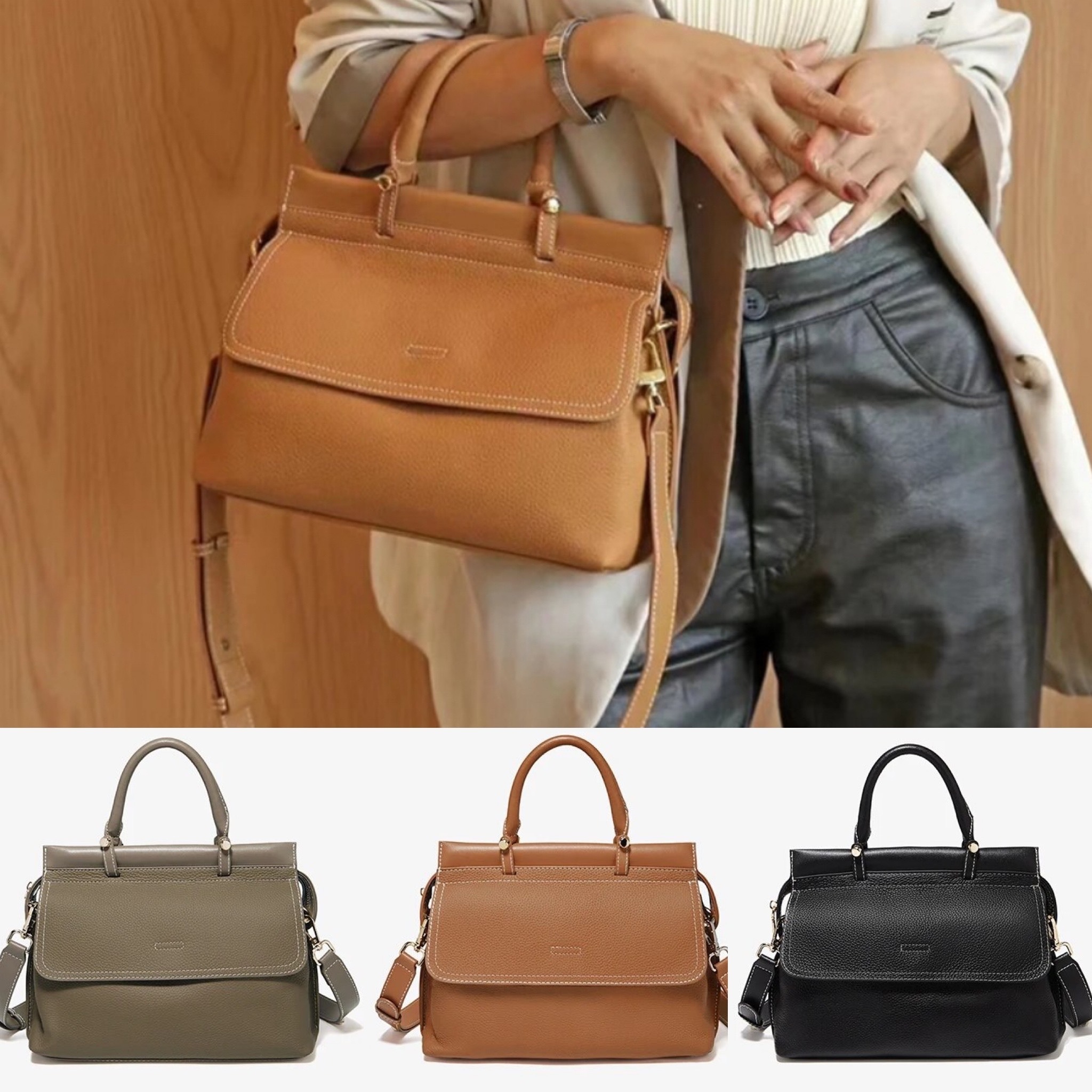 高級レザー 本革 リアルレザー ハンドバッグ ショルダー BAG