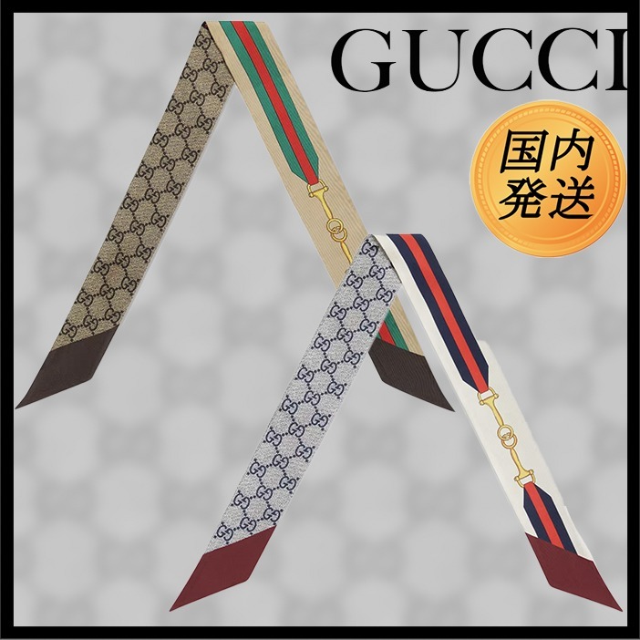 【国内発送★GUCCI】ウェブ ストライプ ホースビット ネックボウ