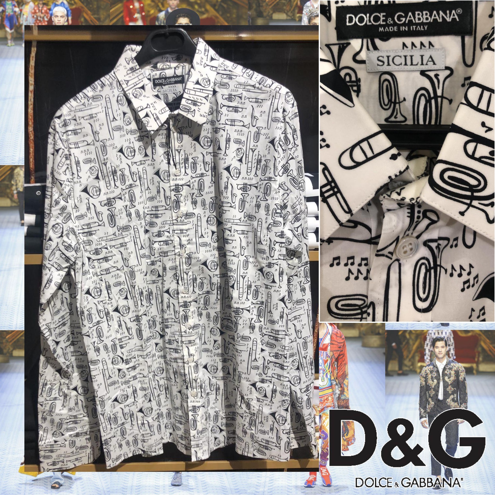 Dolce & Gabbana トロンボーン柄 長袖シャツ ホワイト