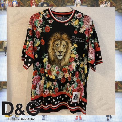 Dolce & Gabbana Crew Neck Crew Neck Flower Patterns Street Style Collaboration