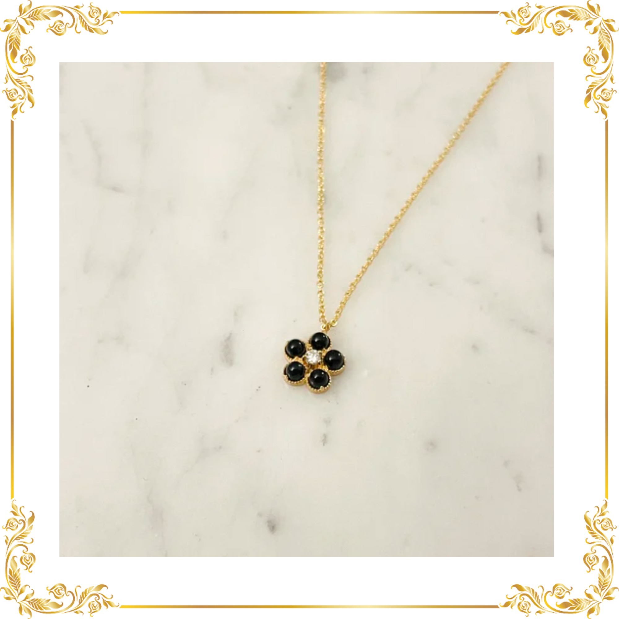 BTS V テテ着用☆Vasa ny ブラックオニキス デイジー ネックレス BTSテテ着用 vasa new york デイジー ネックレス ○送料無料○
