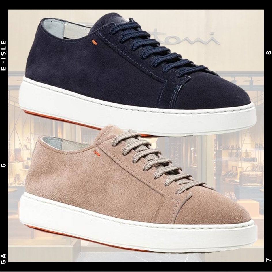 希少【Santoni】スエード ロートップ レースアップ スニーカー