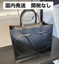 VALENTINO Plain Leather Logo Totes