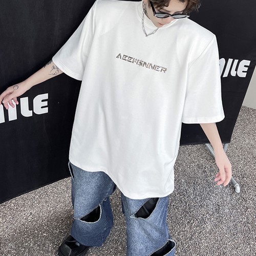 半袖Tシャツ メンズ ロゴ装飾 ショルダーパット ゆる感 2色 半袖Tシャツ メンズ ロゴ装飾 ショルダーパット ゆる感 2色 (T