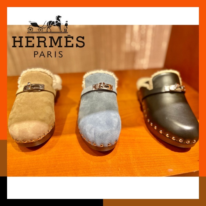 HERMES 秋冬人気 ミュールサンダル ボア レザー ケリー Carlotta