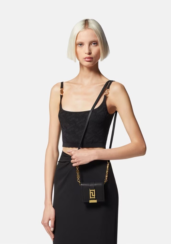 Versace☆グレカ チェーン ショルダー 折りたたみ財布♪送料込 関税込】VERSACE◇グレカ チェーン ショルダー 折りたたみ財布