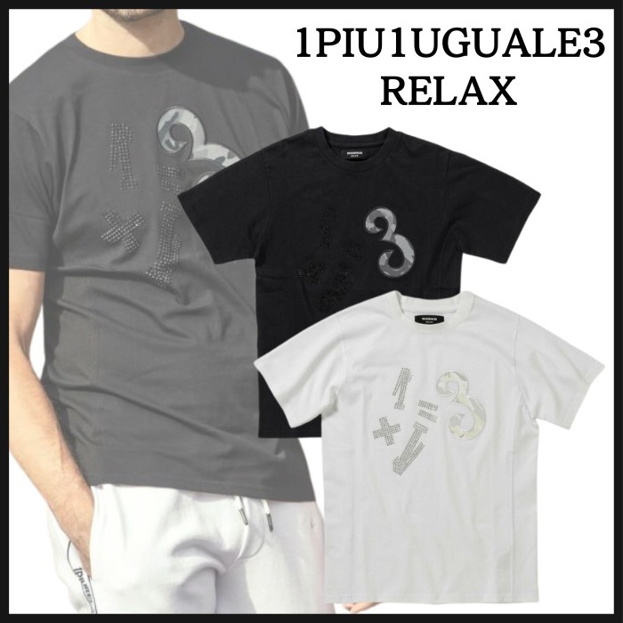 国内発送【1PIU1UGUALE3 RELAX】ラインストーン×カモ柄ロゴ半袖