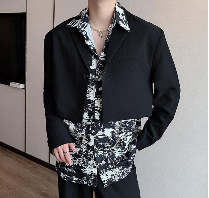 ショート丈 テーラードジャケット ユニセックス クロップド 韓国