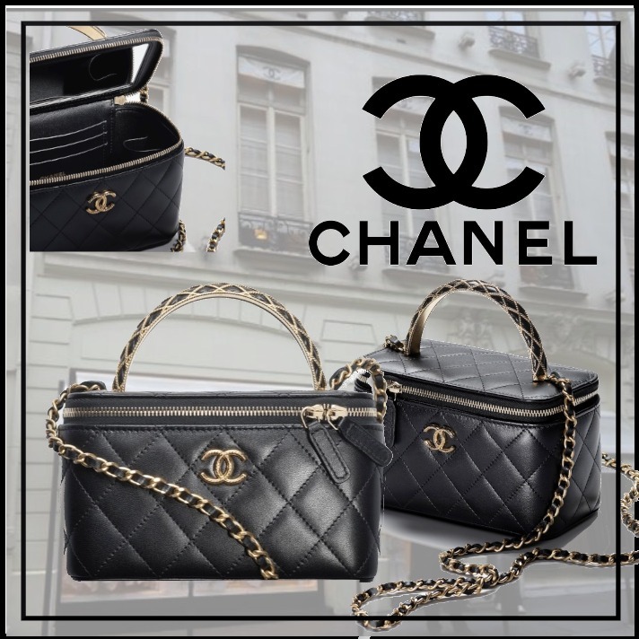 CHANEL カメリア チェーン ショルダーバッグ ラムスキン レザー