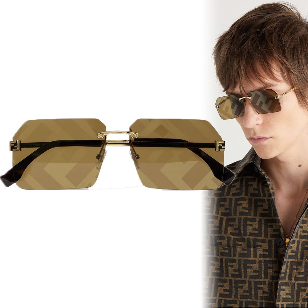 素敵でユニークな 国内発送】FENDI rimless サングラス ゴールド ロゴ スクエア 小物