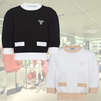 注目の新作♪【PRADA】ストライプ柄コットン半袖セーター ニット 半袖 PRADA(プラダ) レディース - 海外通販のBUYMA